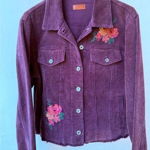 Umgee Corduroy Jacket purple wide wale plum‎ S M embroidered frayed hems NWT s/m